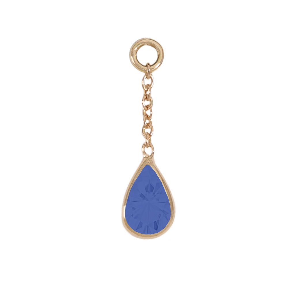 13mm Solid Gold Teardrop Sapphire Charm