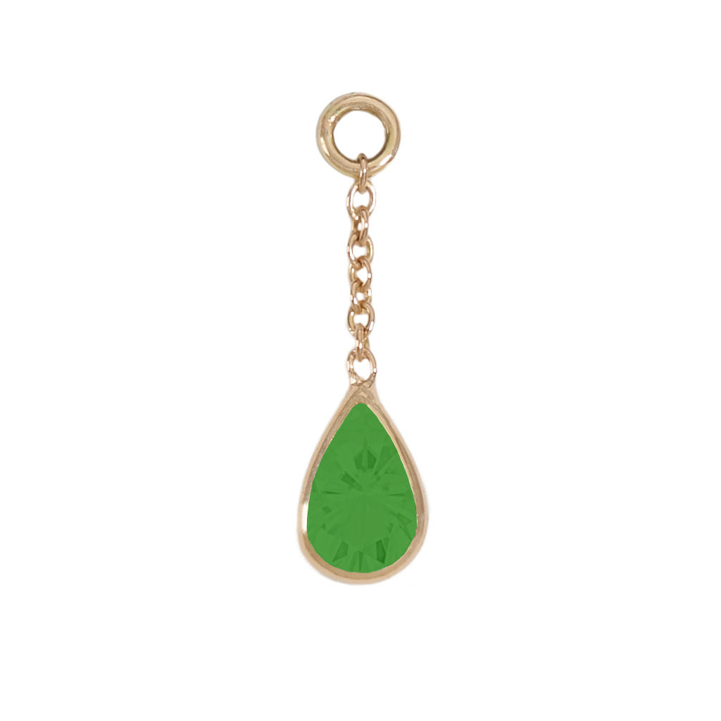 13mm Solid Gold Teardrop Emerald Charm