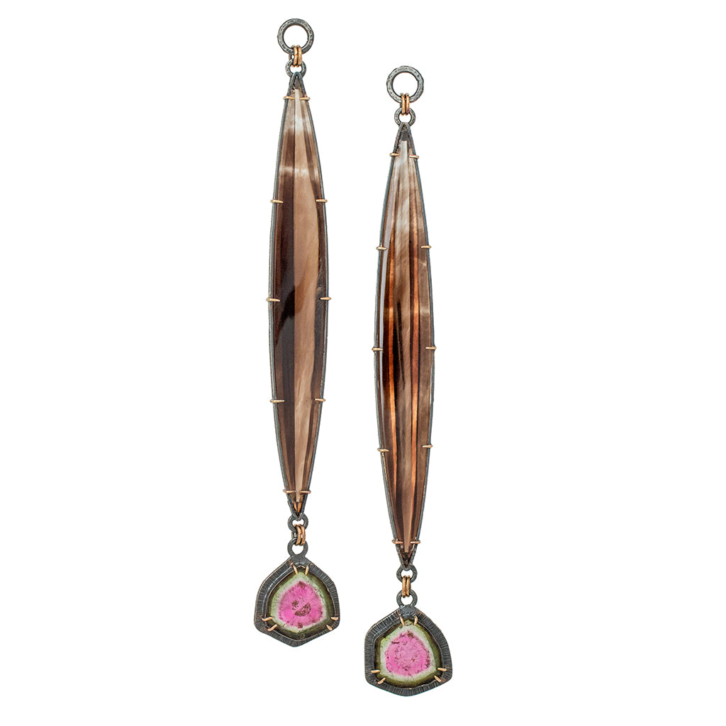 OXSS/Solid 18k Gold Smoky Quartz, Watermelon Tourmaline