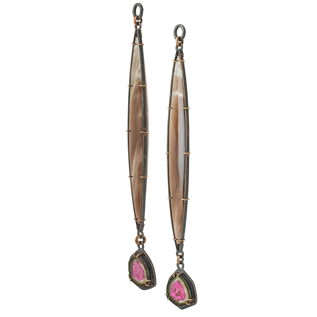 OXSS/Solid 18k Gold Smoky Quartz, Watermelon Tourmaline