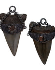 Oxidized Sterling Silver Megalodon Ear Weights with Black Sapphires
