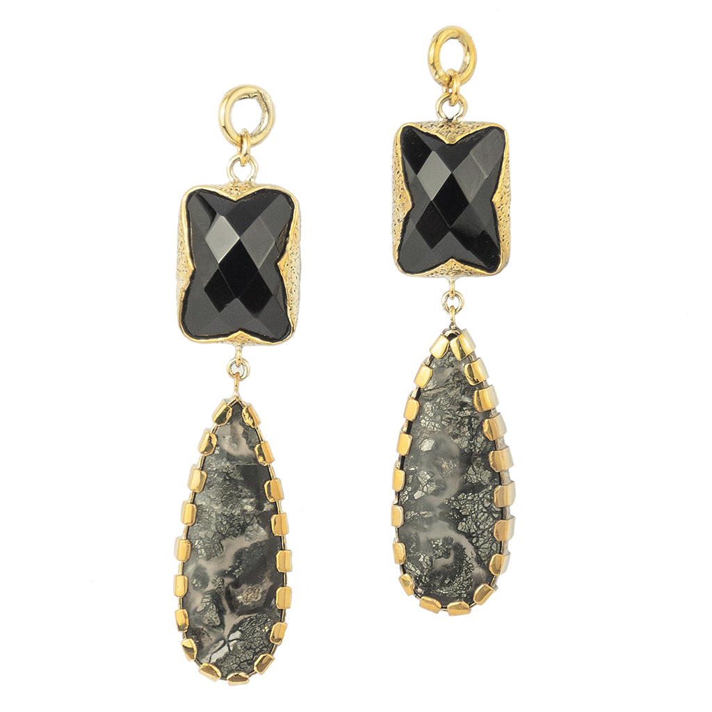 Faceted Black Obsidian & Marcasite Dangle
