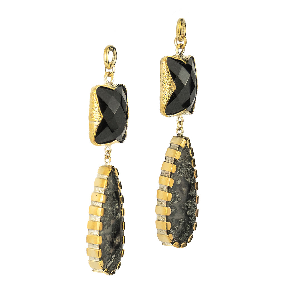Faceted Black Obsidian & Marcasite Dangle