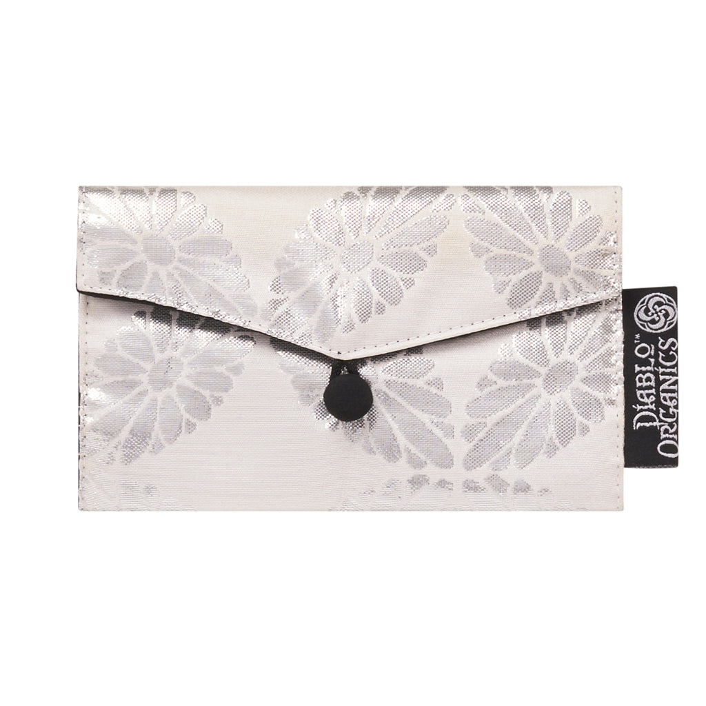 White &amp; Silver Recycled Kimono Jewelry Pouch