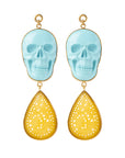Turquoise & Lemon Quartz Skull Dangles