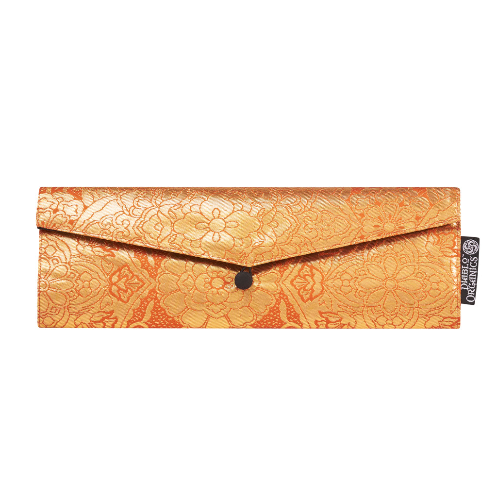 Orange &amp; Gold Flower Recycled Kimono Jewelry Pouch