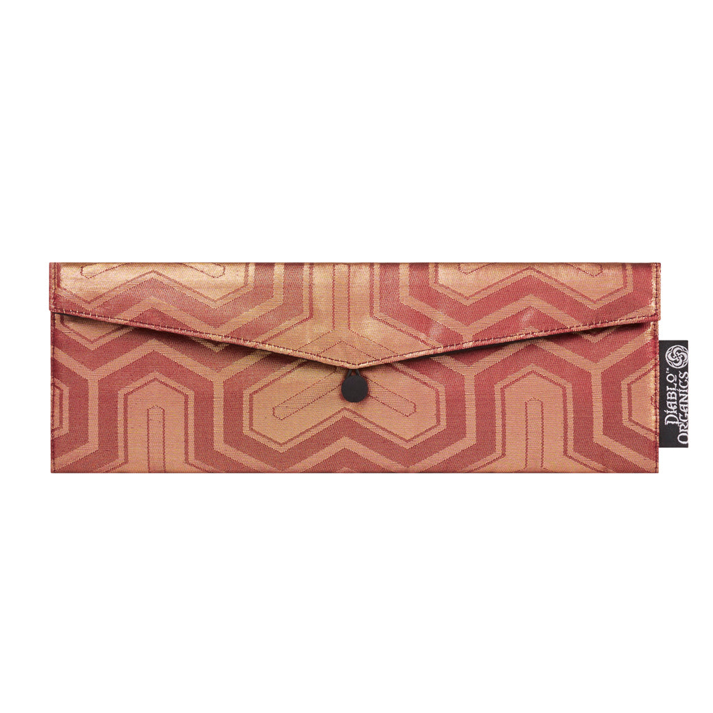 Maroon, Copper, &quot;Y&quot; print Recycled Kimono Jewelry Pouch