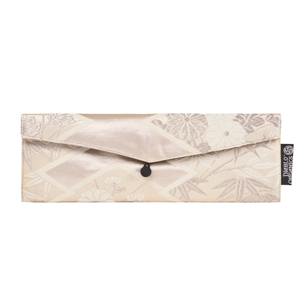 Silver Bamboo &amp; Flower Recycled Kimono Jewelry Pouch