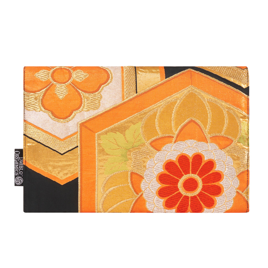 Orange, Black, Gold, Floral Recycled Kimono Jewelry Pouch