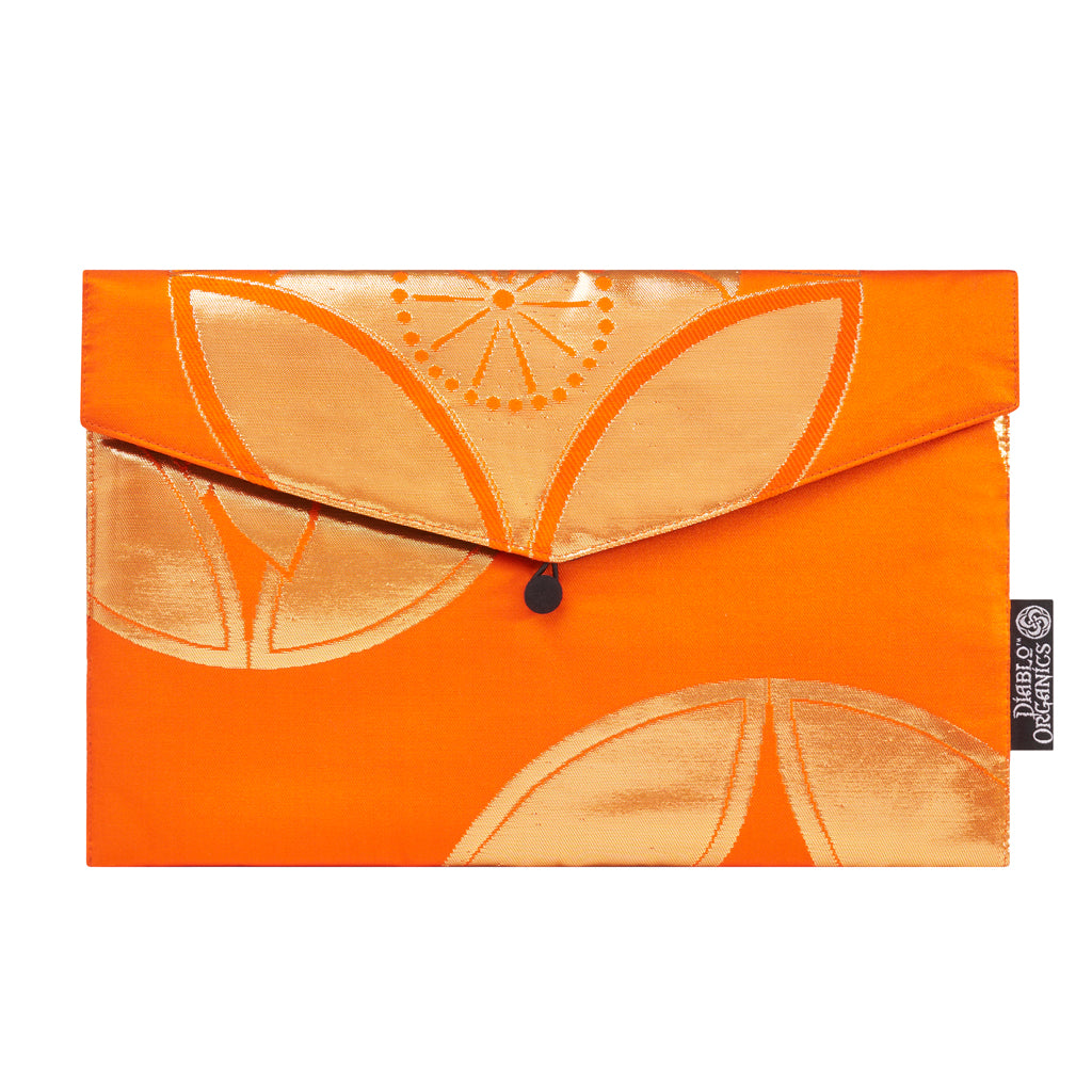Orange &amp; Gold Pinwheel Recycled Kimono Jewelry Pouch
