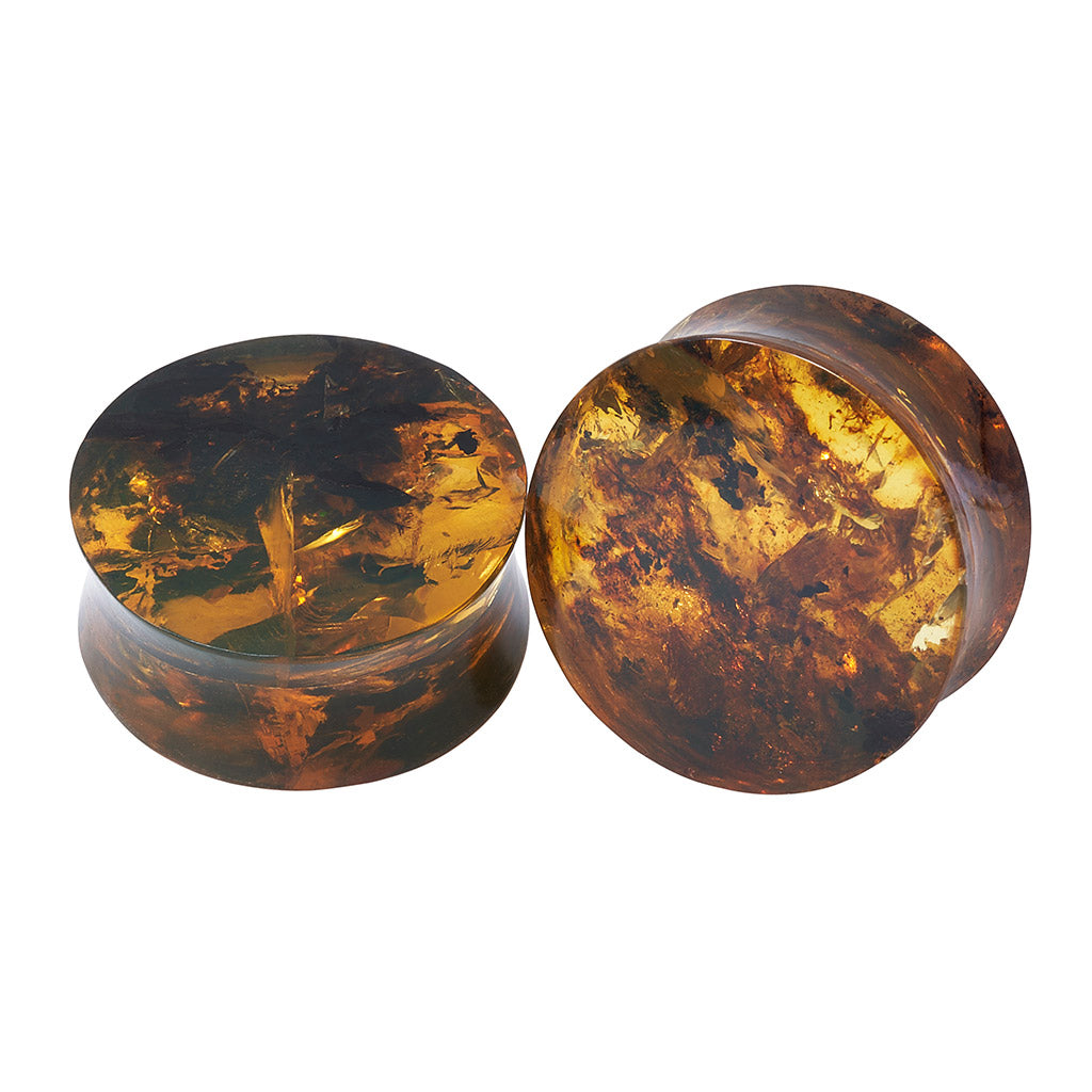 10mm Amber good Plugs, 00g Natural Stone Plugs, 3/8