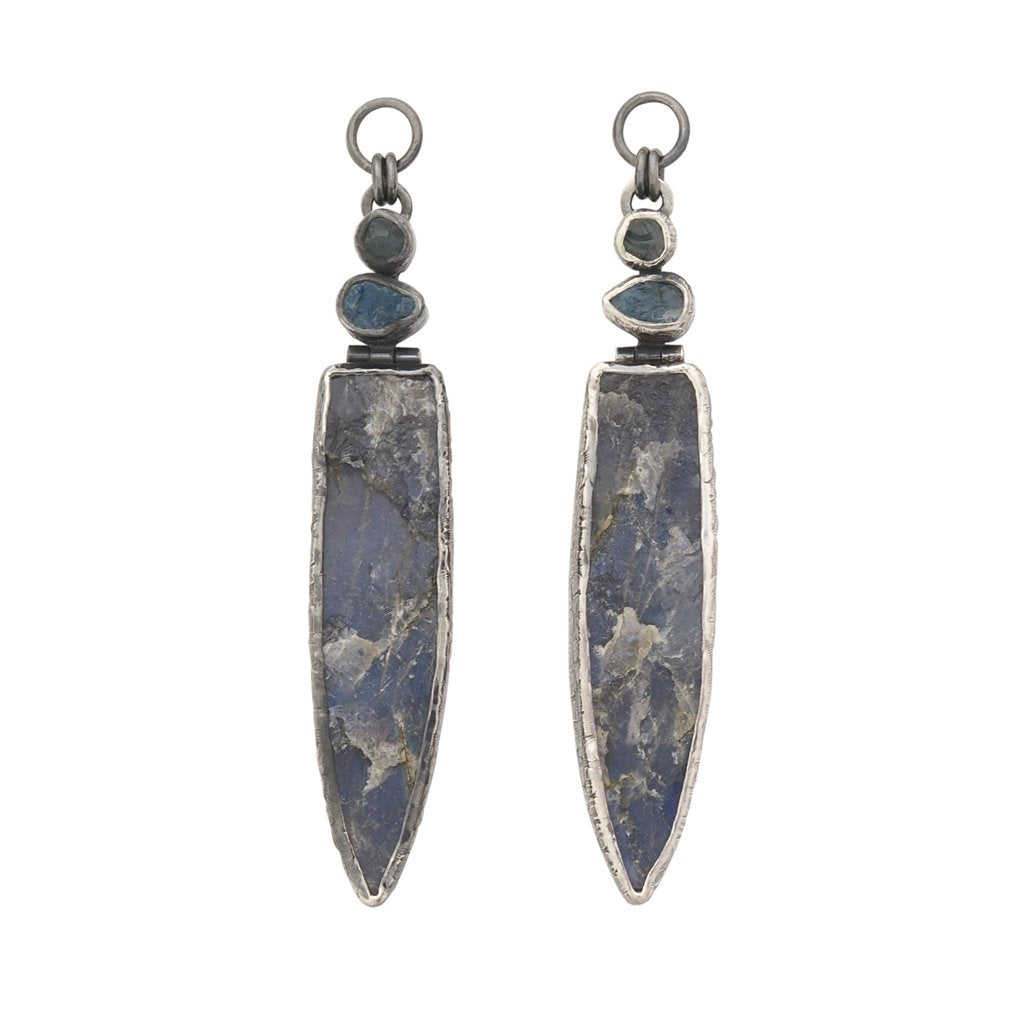 Rough Face Labradorite, Green &  Blue Apatite Ear Weights