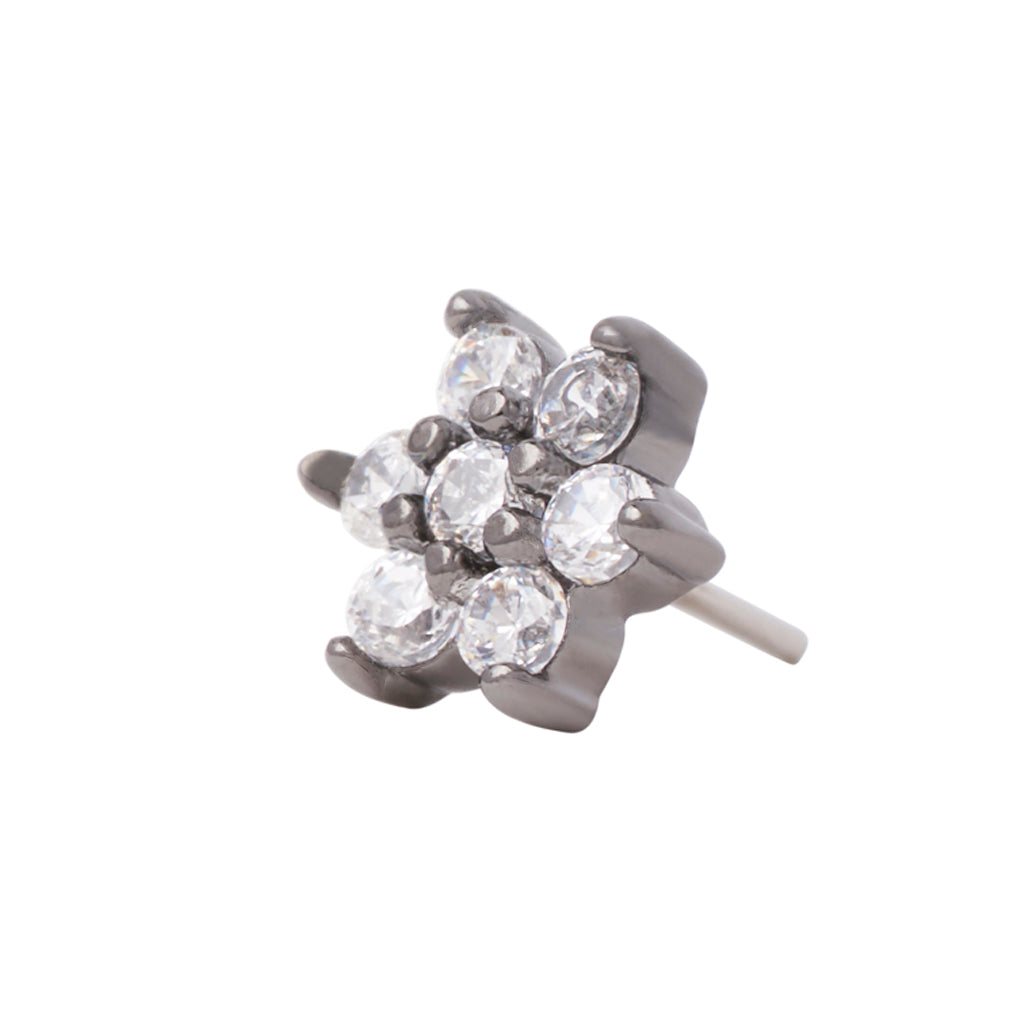 Black Rhodium Silver Flower CZ Pin 18g/16g