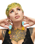 Turquoise & Lemon Quartz Skull Dangles