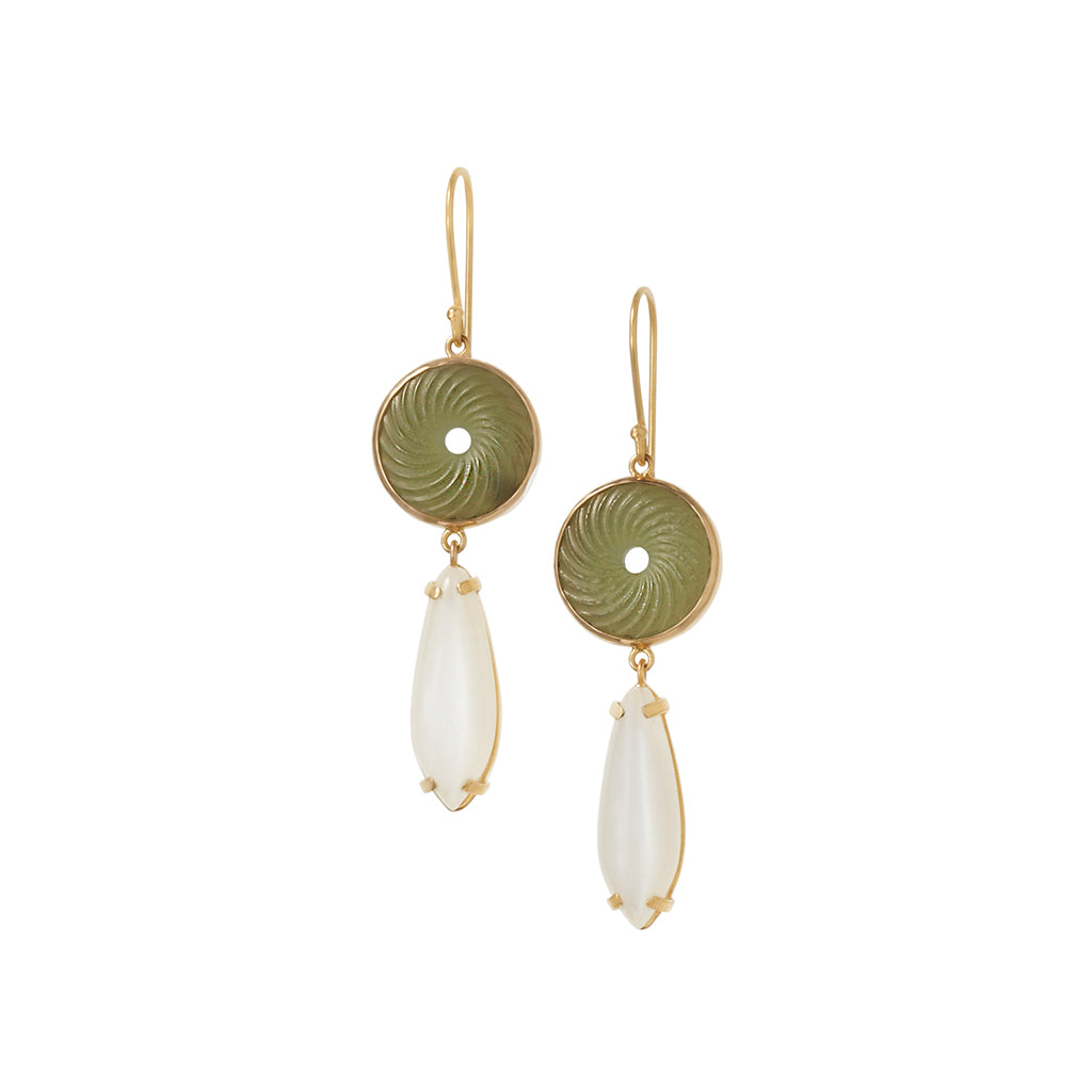 Solid Gold Jade & White Moonstone Earrings