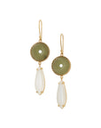 Solid Gold Jade & White Moonstone Earrings