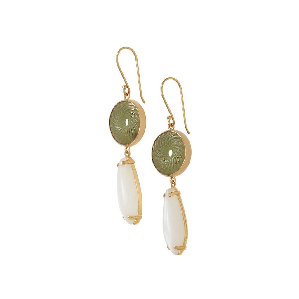 Solid Gold Jade & White Moonstone Earrings