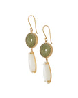 Solid Gold Jade & White Moonstone Earrings