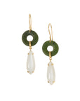 Solid Gold Jade & White Moonstone Earrings