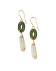 Solid Gold Jade & White Moonstone Earrings