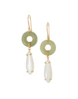 Solid Gold Jade & White Moonstone Earrings