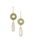 Solid Gold Jade & White Moonstone Earrings