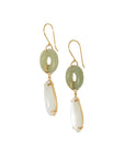 Solid Gold Jade & White Moonstone Earrings