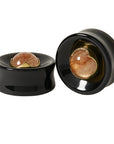 Black Obsidian & Rutilated Quartz Stone Inlay Plugs