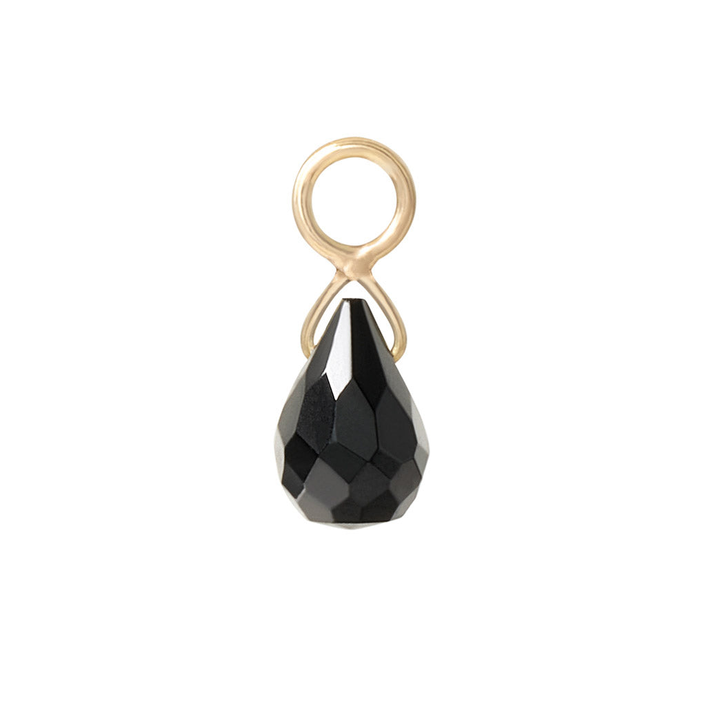 Solid Gold Black Spinel Briolette Charm