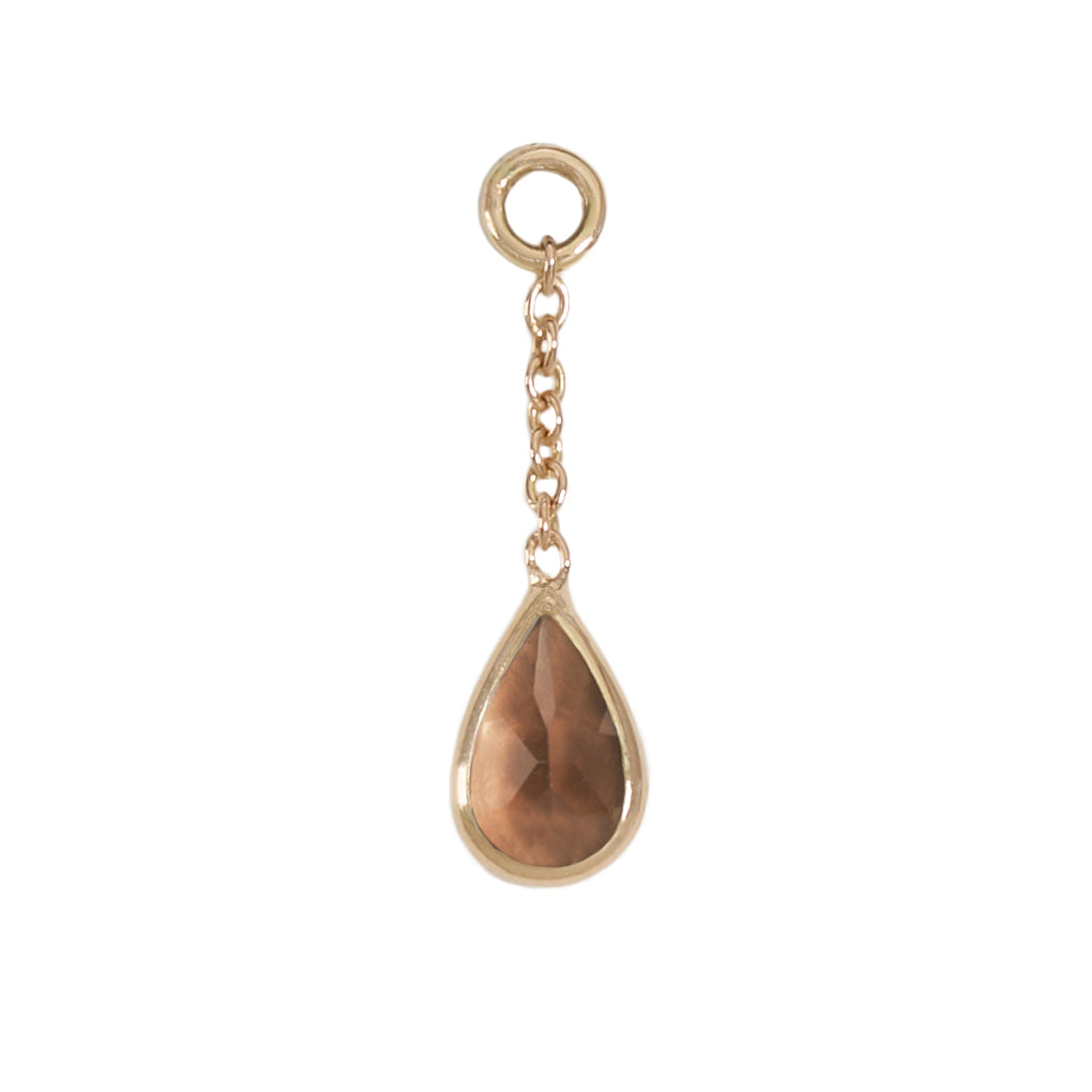 13mm Solid Gold Teardrop Smoky Topaz Charm