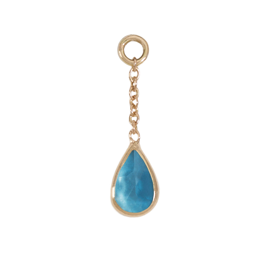 13mm Solid Gold Teardrop Blue Topaz Charm