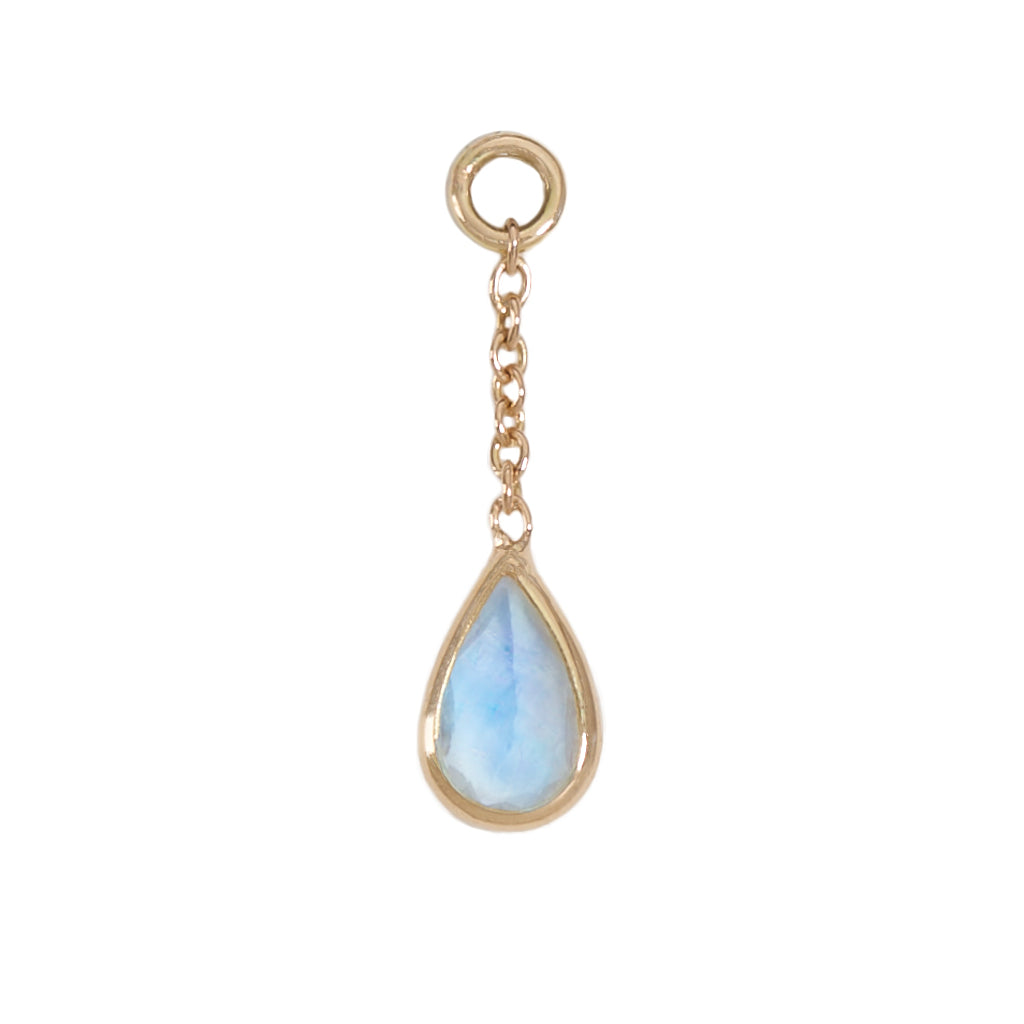 13mm Solid Gold Teardrop Rainbow Moonstone Charm