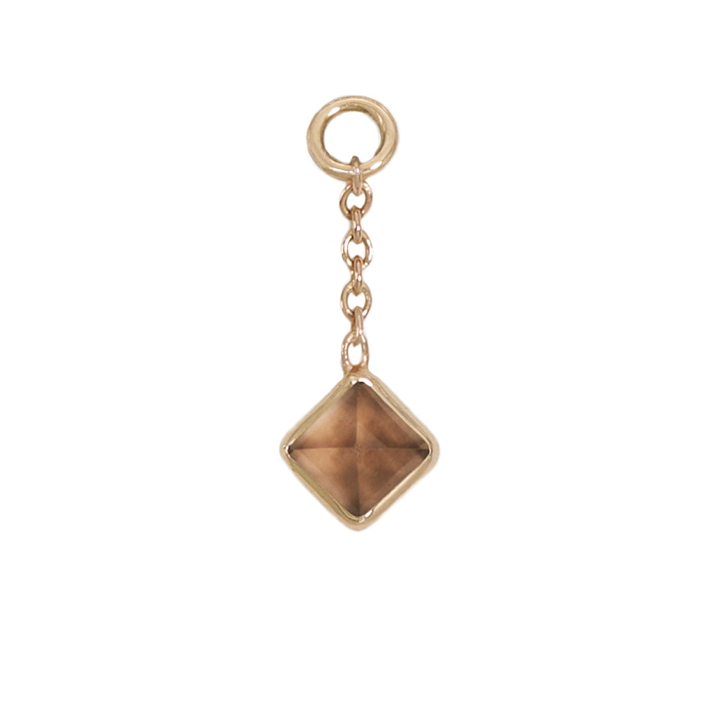 12mm Solid Gold Square Smoky Topaz Charm