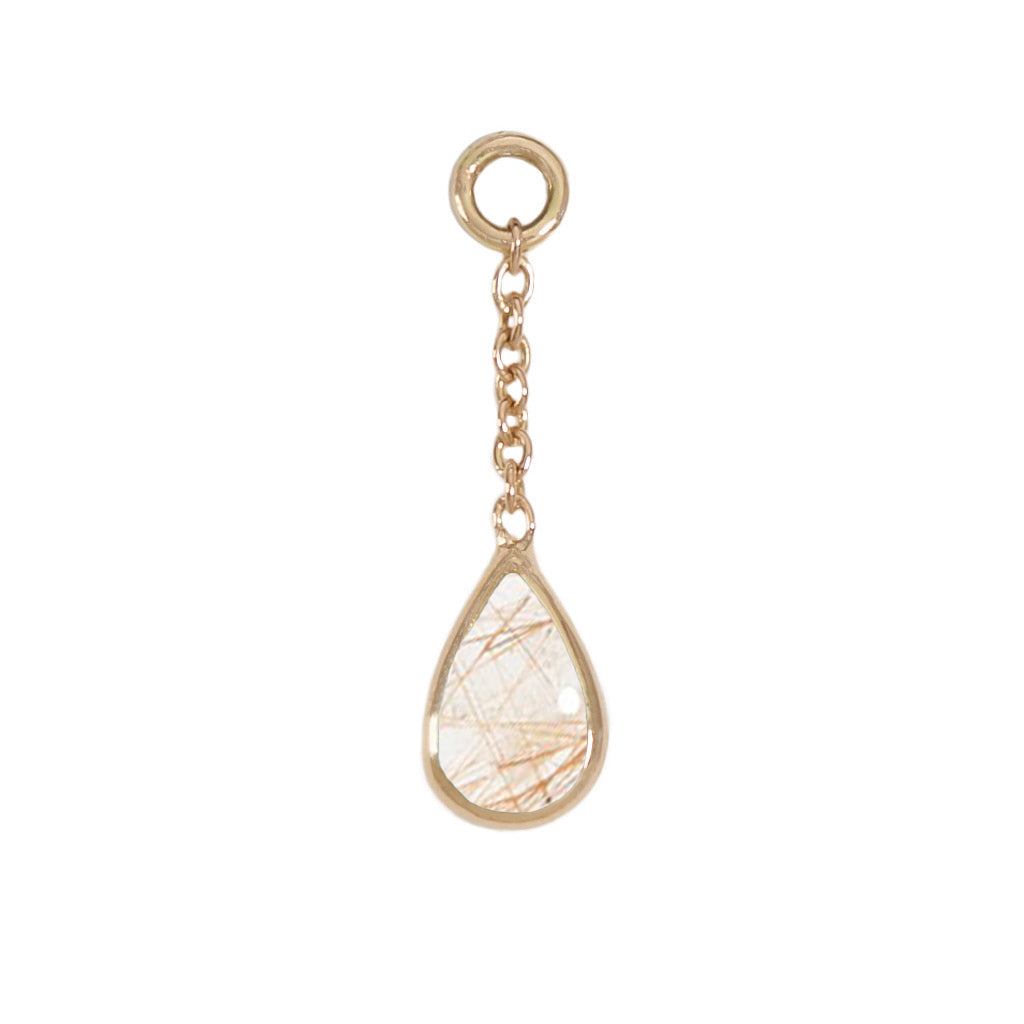 13mm Solid Gold Teardrop Rutilated Quartz Teardrop Charm