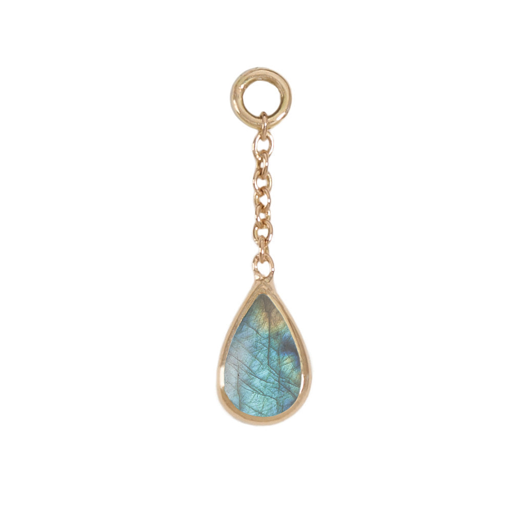 13mm Solid Gold Teardrop Labradorite Charm