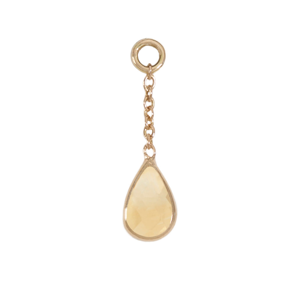 13mm Solid Gold Teardrop Citrine Charm