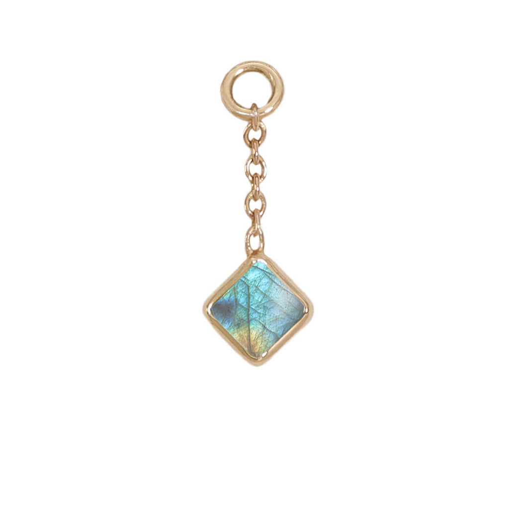 12mm Solid Gold Square Labradorite Charm