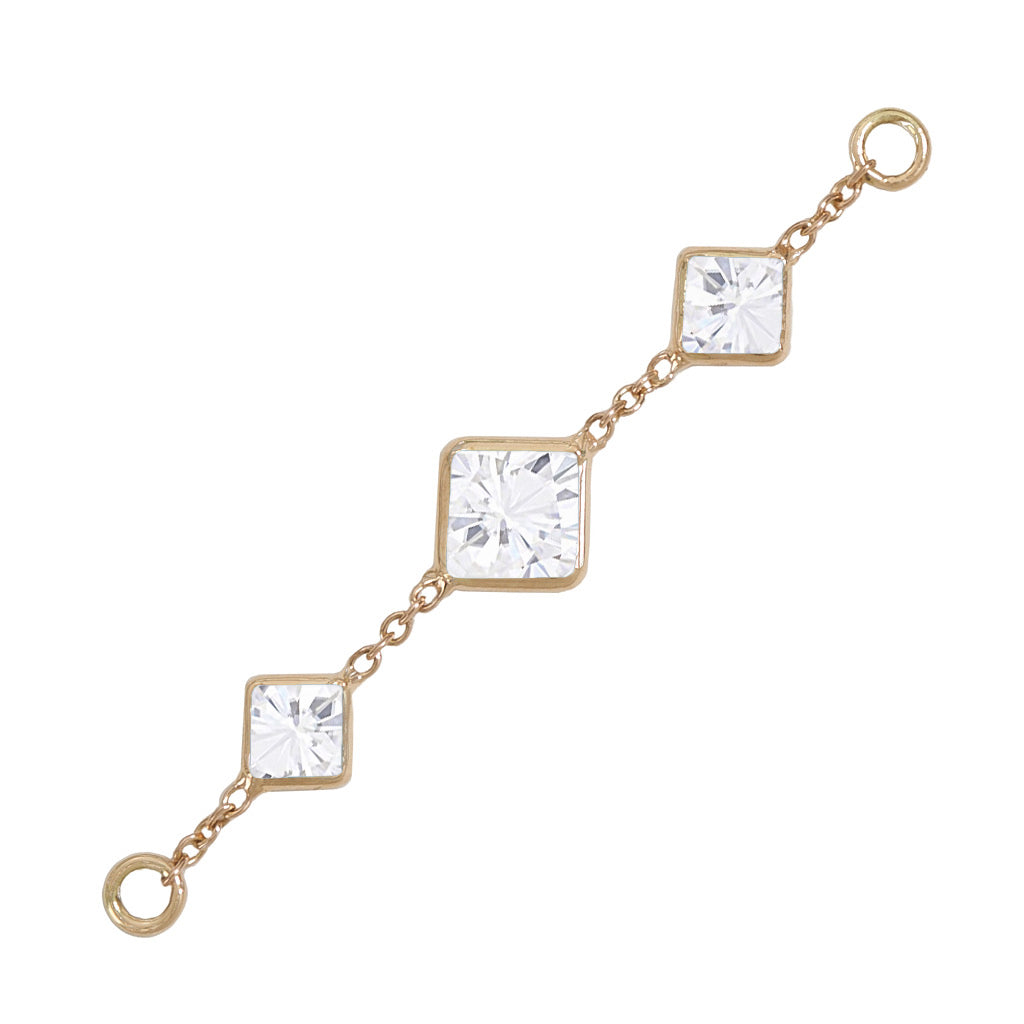 35mm Solid Gold Triple Moissanite Accessory Chain