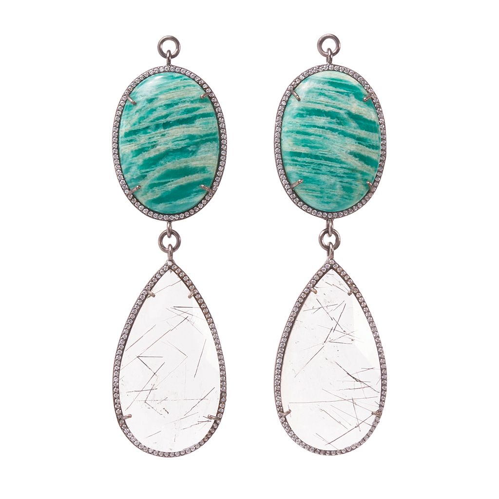 Amazonite & Faceted Tourmalated Quartz Zircon Pave
