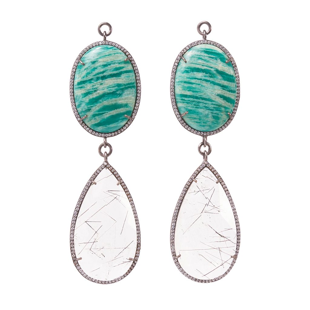 Amazonite &amp; Faceted Tourmalated Quartz Zircon Pave