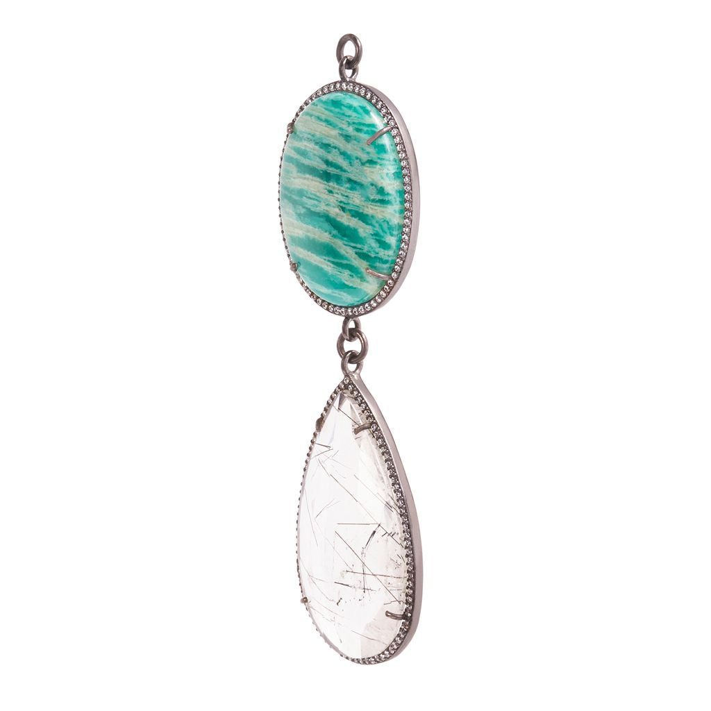 Amazonite & Faceted Tourmalated Quartz Zircon Pave