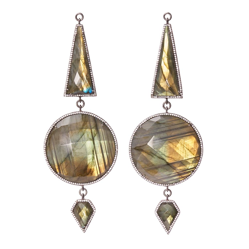 Triple Faceted Labradorite Zircon Pave