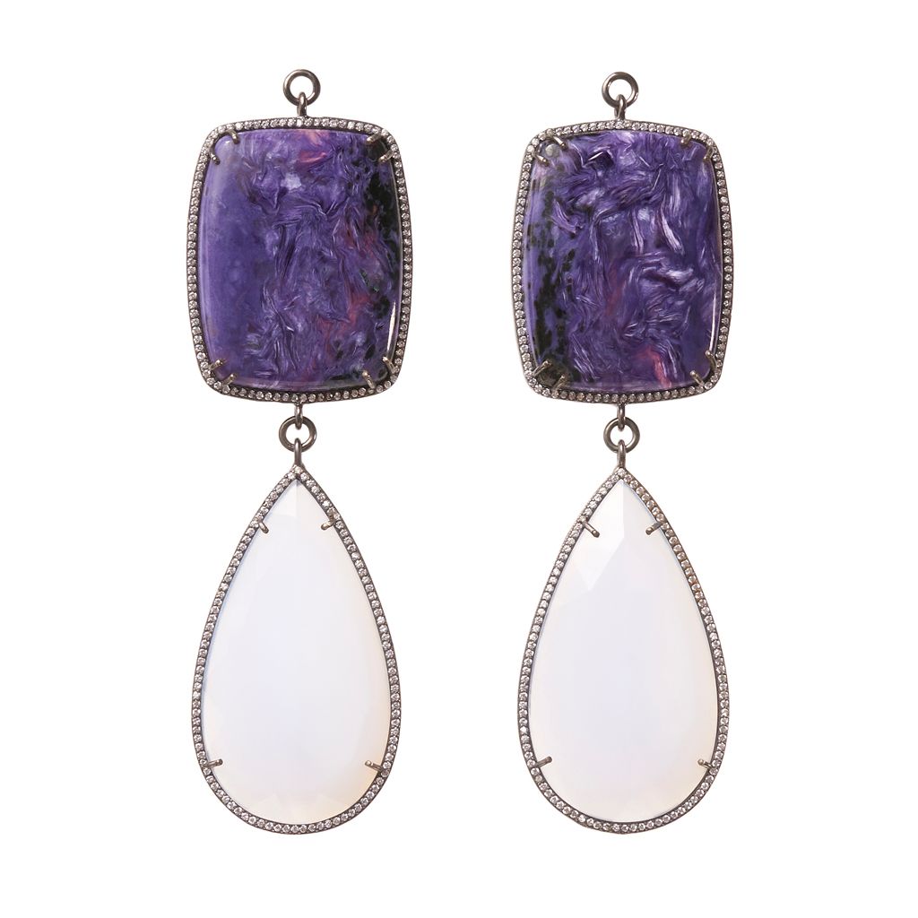 Charoite & Faceted Chalcedony Zircon Pave