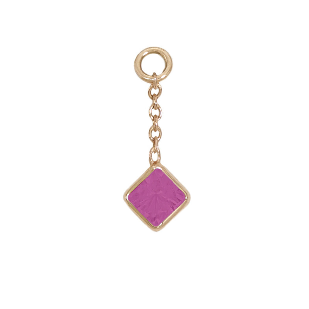 12mm Solid Gold Square Ruby Charm