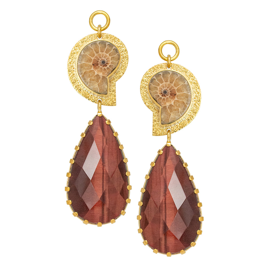 Ammonite Dangles &amp; Faceted Red Tiger&#39;s Eye