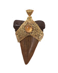 Solid Brass Megalodon Pendant with Sunstone