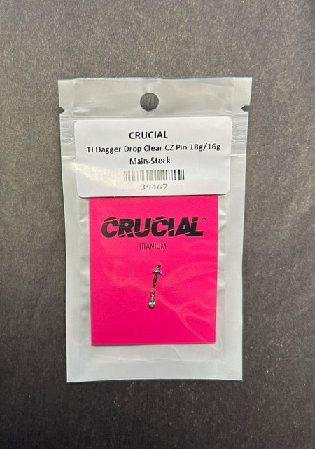 Titanium Dagger Drop Threadless End - Clear CZ (18g/16g)