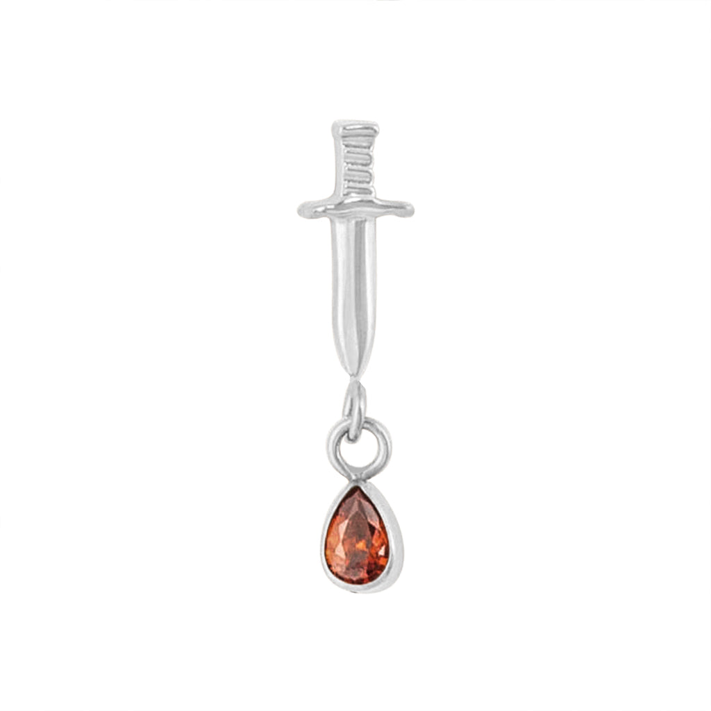 Titanium Dagger Drop Threadless End - Red CZ (18g/16g)