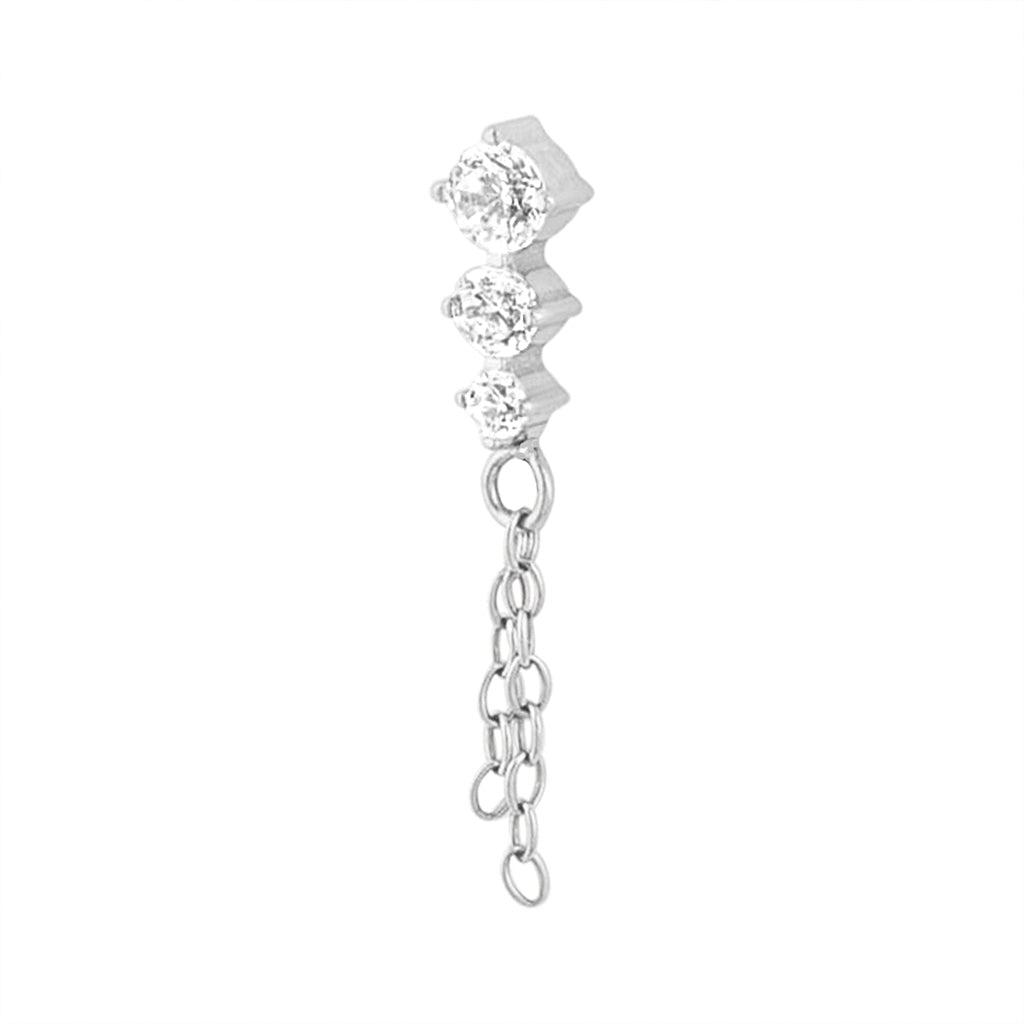 Titanium Three Stone Whip Threadless End - Clear CZ (18g/16g)