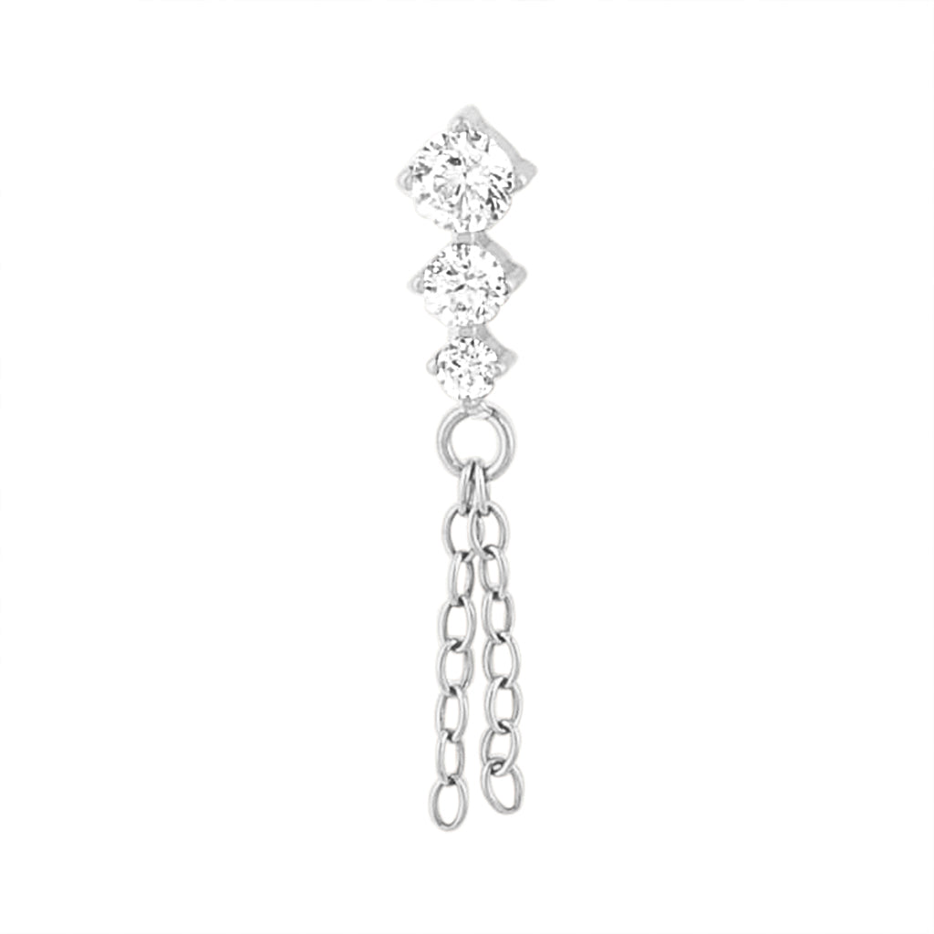 Titanium Three Stone Whip Threadless End - Clear CZ (18g/16g)